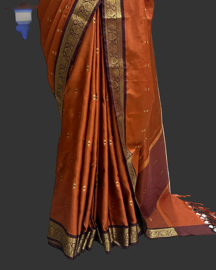 Rust orange small butta kanchi 104 silk saree