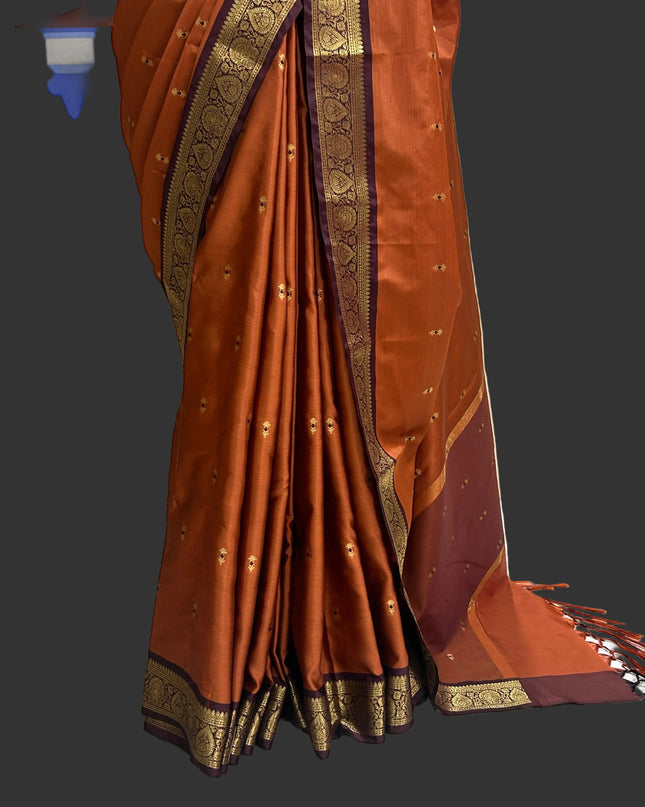 Rust orange small butta kanchi 104 silk saree