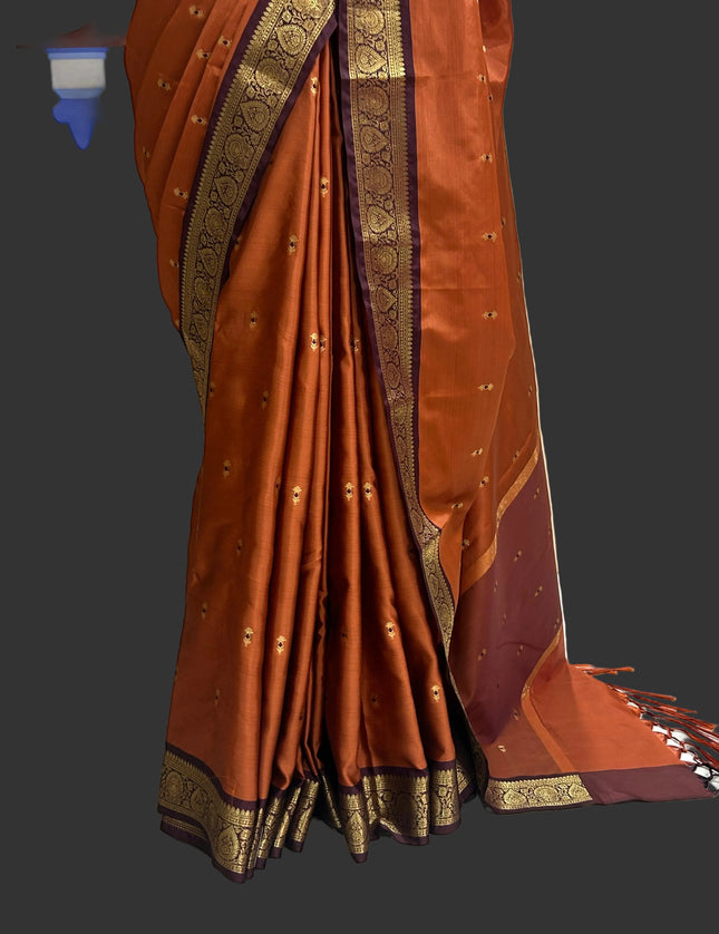 Rust orange small butta kanchi 104 silk saree
