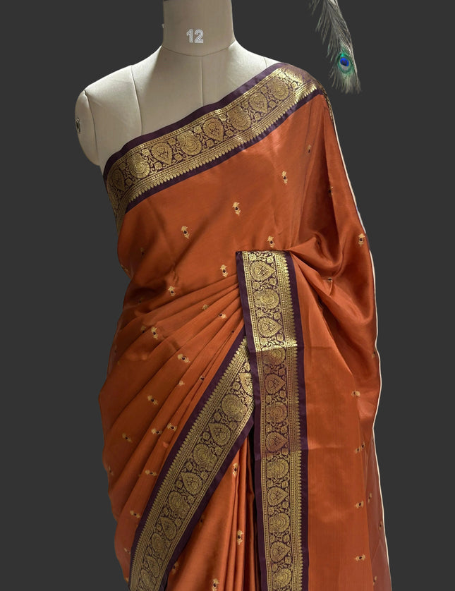 Rust orange small butta kanchi 104 silk saree