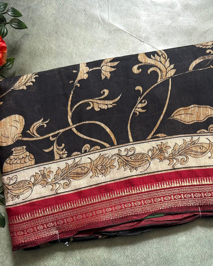 Black digital printed soft tussar 104 crepe saree