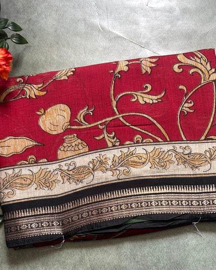 Red digital printed soft tussar 104 crepe saree