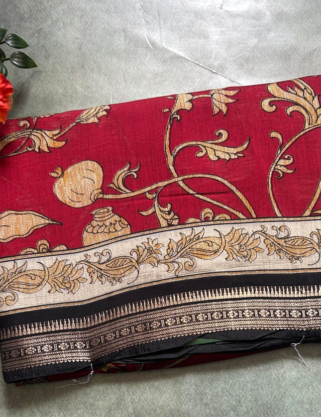 Red digital printed soft tussar 104 crepe saree