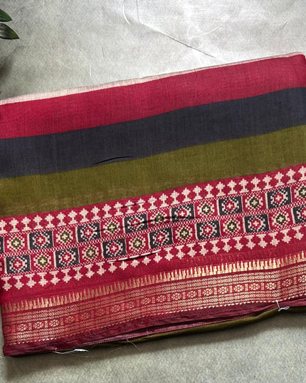 Multicolour digital printed soft tussar 104 crepe saree