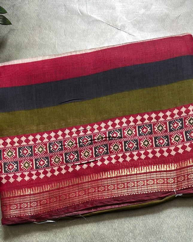 Multicolour digital printed soft tussar 104 crepe saree