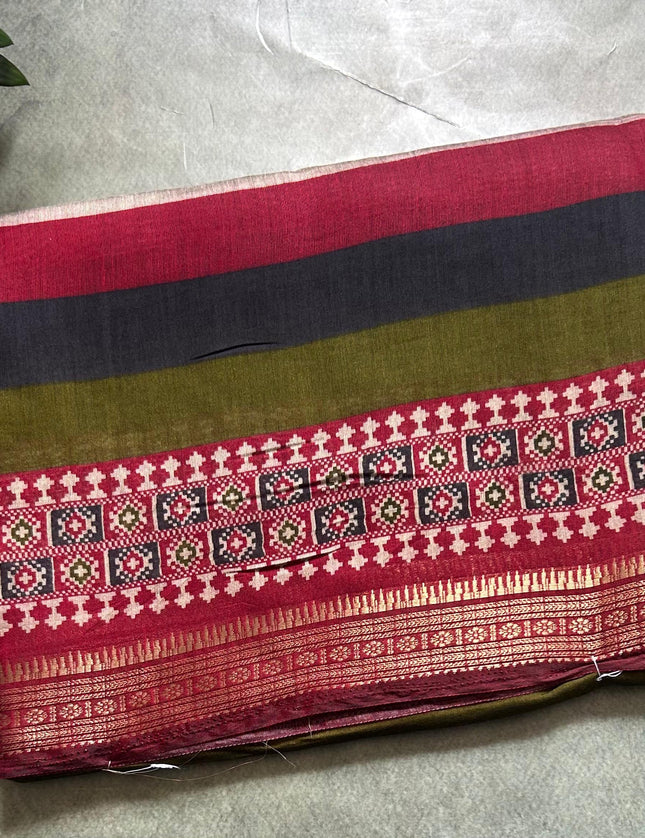 Multicolour digital printed soft tussar 104 crepe saree