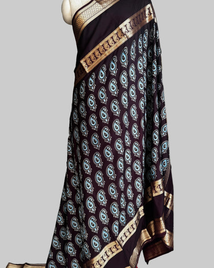 Dark brown bentex border semi mysore silk saree BMS105