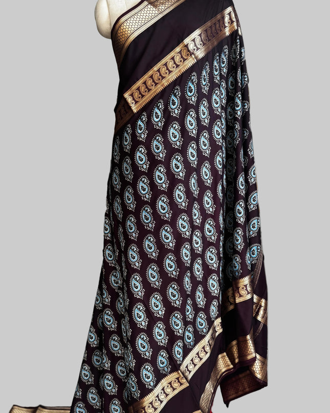 Dark brown bentex border semi mysore silk saree BMS105