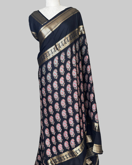 Black bentex border semi mysore silk saree BMS105