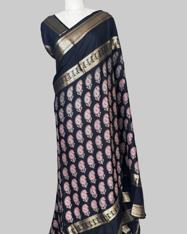 Black bentex border semi mysore silk saree BMS105