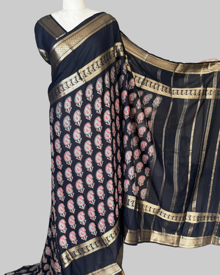 Black bentex border semi mysore silk saree BMS105