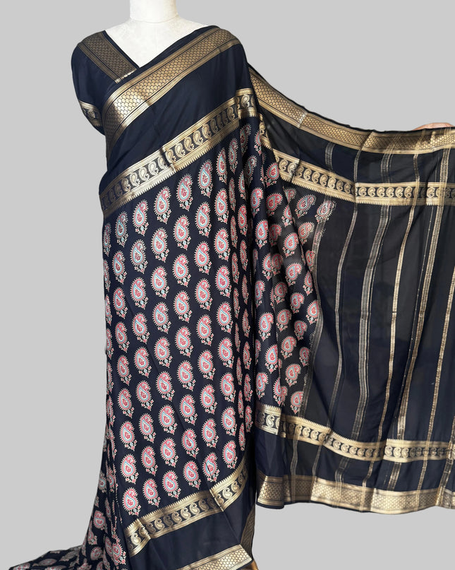 Black bentex border semi mysore silk saree BMS105