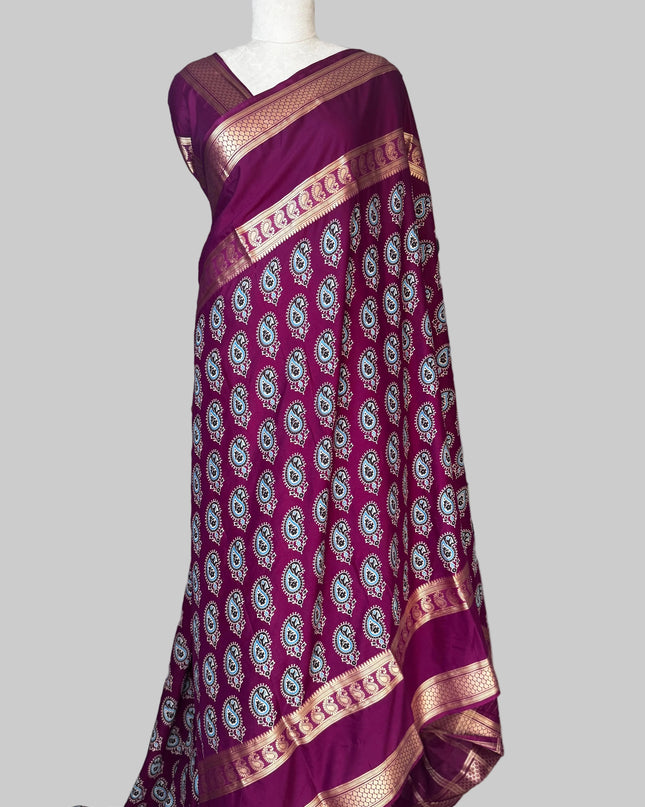 Megenta bentex border semi mysore silk saree BMS105