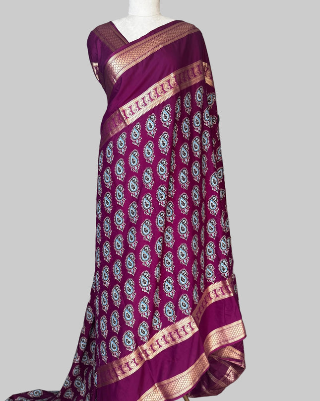Megenta bentex border semi mysore silk saree BMS105
