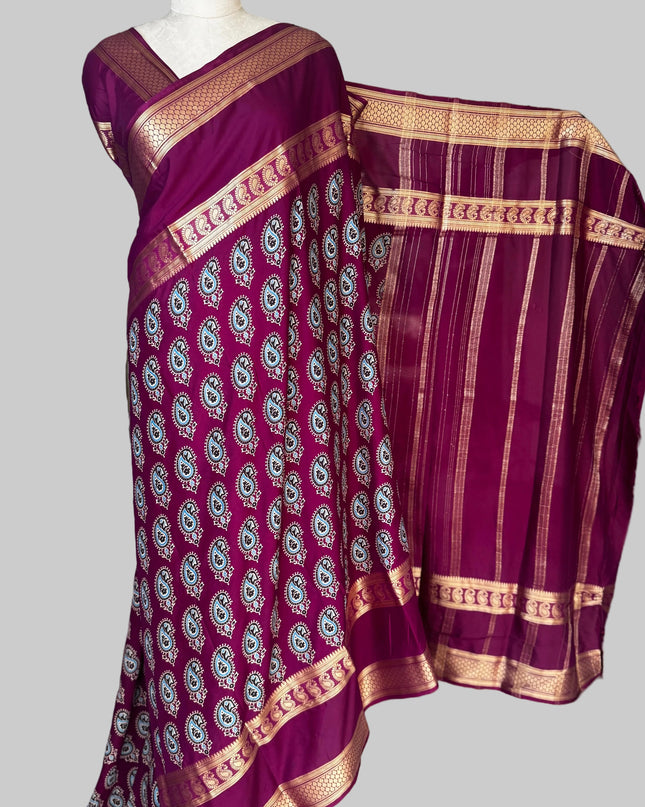 Megenta bentex border semi mysore silk saree BMS105