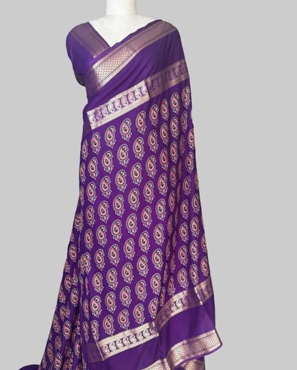Purple bentex border semi mysore silk  saree BMS105