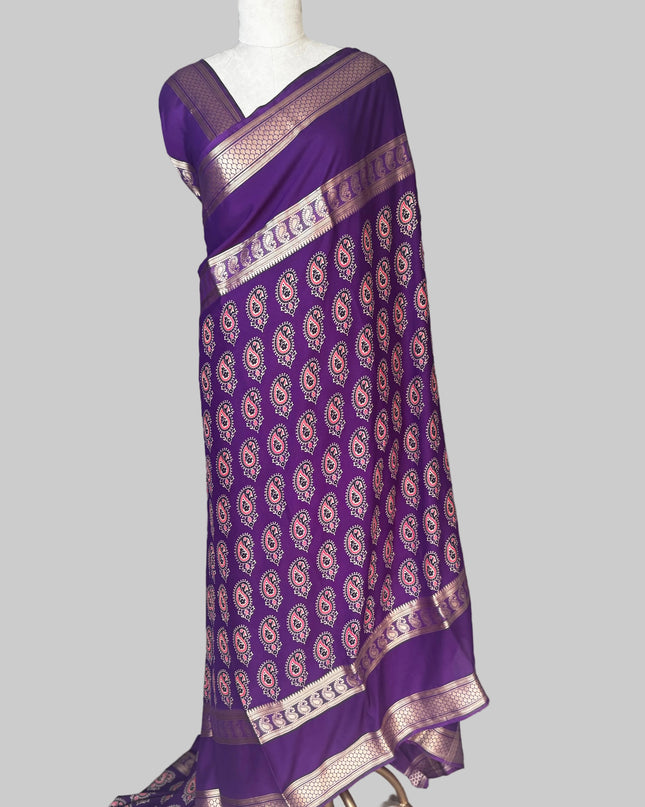 Purple bentex border semi mysore silk  saree BMS105