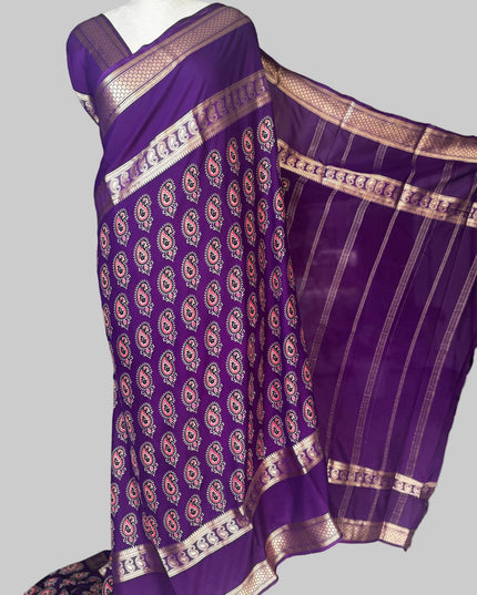 Purple bentex border semi mysore silk  saree BMS105