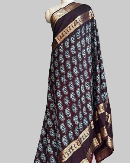 Dark brown bentex border semi mysore silk saree BMS105