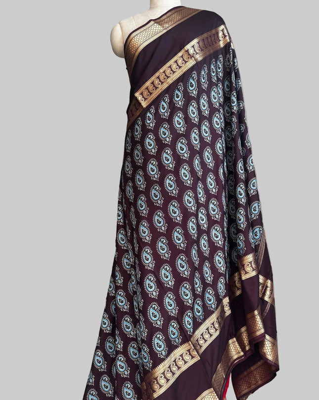 Dark brown bentex border semi mysore silk saree BMS105