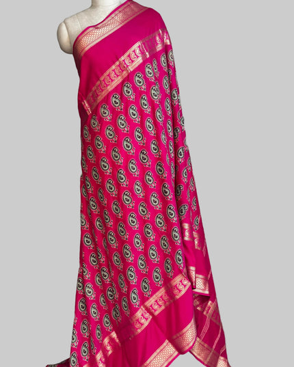 Pink bentex border semi mysore silk saree BMS105