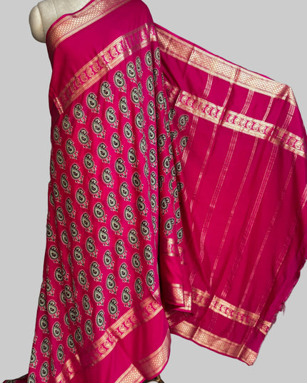 Pink bentex border semi mysore silk saree BMS105