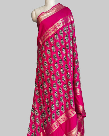 Pink bentex border semi mysore silk saree BMS105