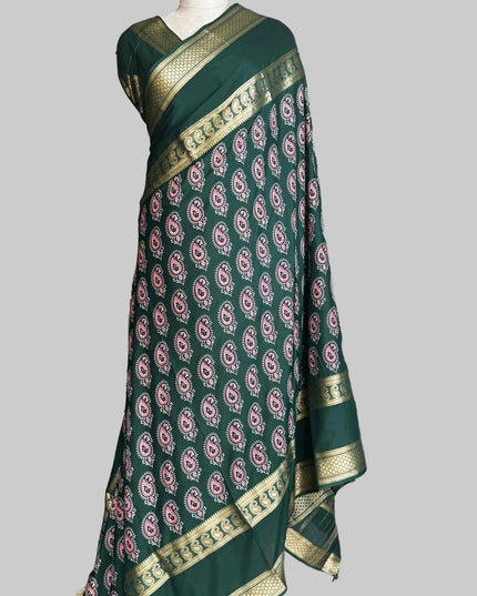 Bottle green  bentex border semi mysore silk saree BMS105