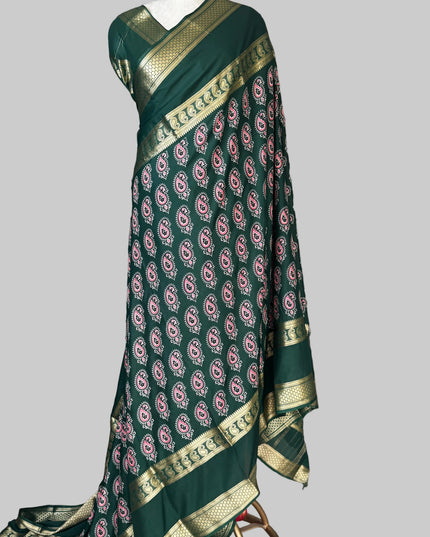 Bottle green  bentex border semi mysore silk saree BMS105