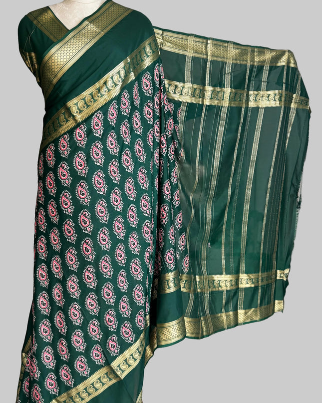 Bottle green  bentex border semi mysore silk saree BMS105