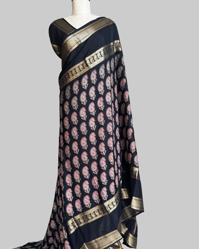 Black bentex border semi mysore silk saree BMS105