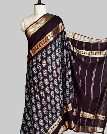 Dark brown bentex border semi mysore silk saree BMS105