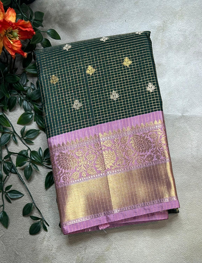 Bottle green small semi Kanchi-105 saree