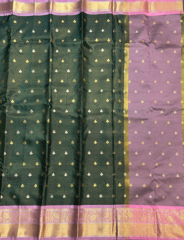 Bottle green small semi Kanchi-105 saree