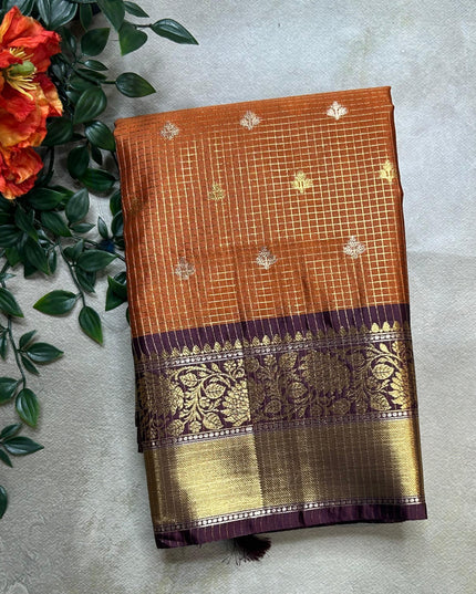 Rust orange small butta semi Kanchi-105 saree