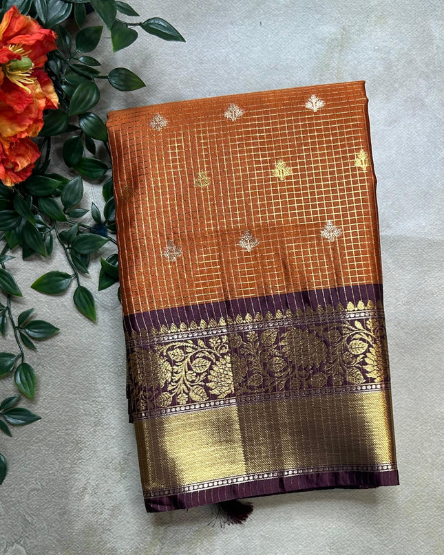 Rust orange small butta semi Kanchi-105 saree