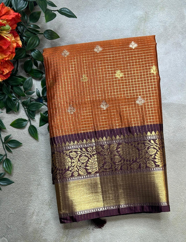 Rust orange small butta semi Kanchi-105 saree
