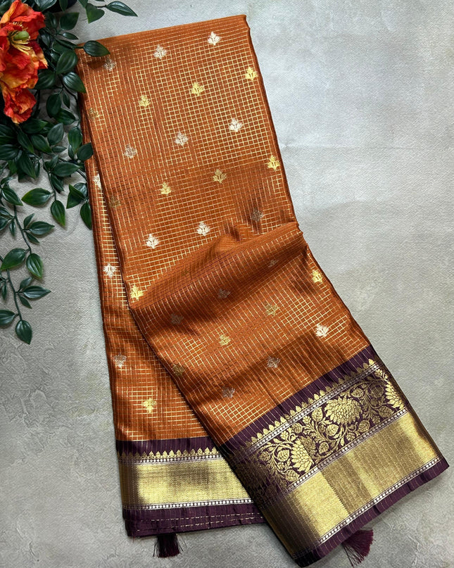 Rust orange small butta semi Kanchi-105 saree