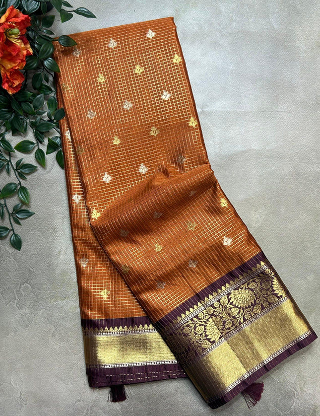 Rust orange small butta semi Kanchi-105 saree