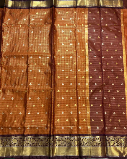Rust orange small butta semi Kanchi-105 saree