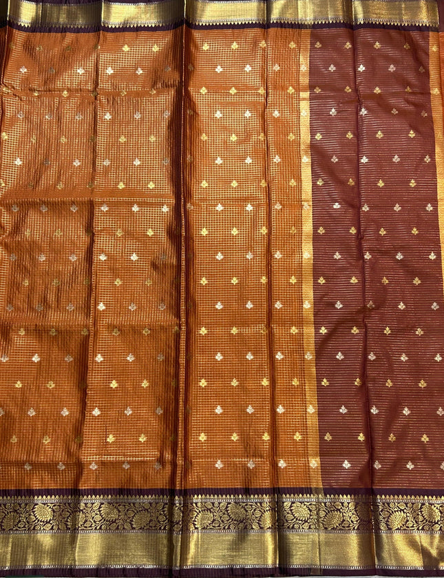Rust orange small butta semi Kanchi-105 saree