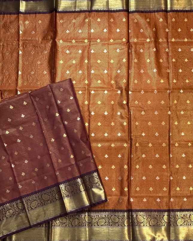 Rust orange small butta semi Kanchi-105 saree