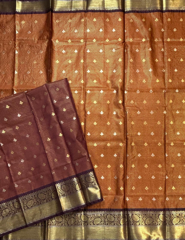 Rust orange small butta semi Kanchi-105 saree