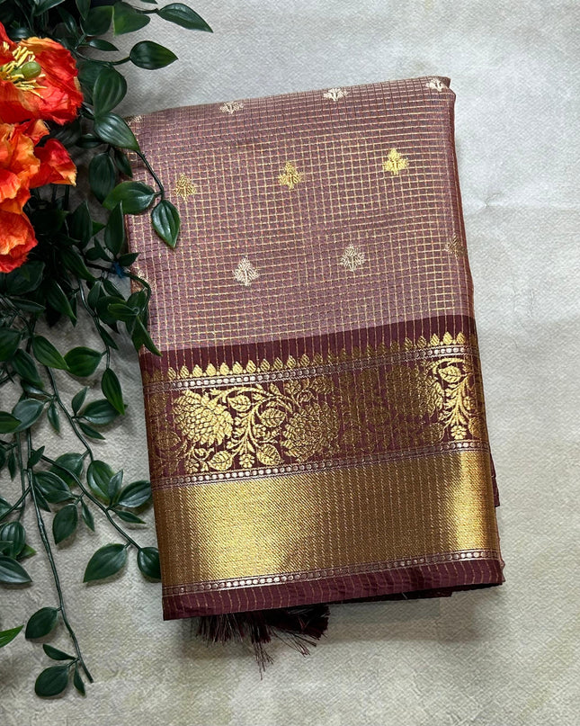Pastel brown small butta semi Kanchi-105 saree