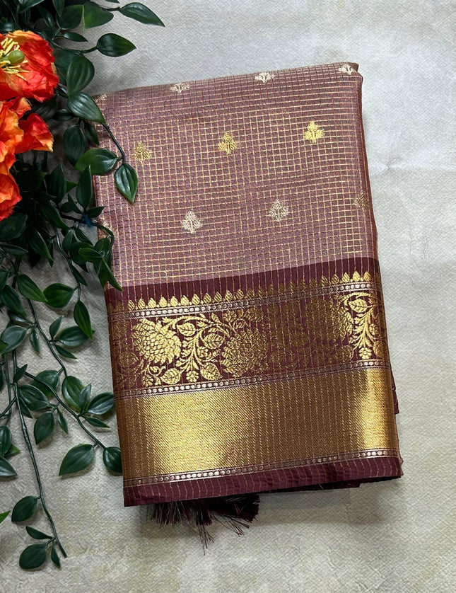 Pastel brown small butta semi Kanchi-105 saree