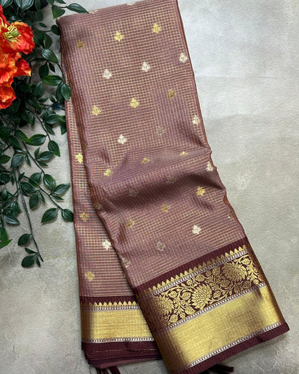 Pastel brown small butta semi Kanchi-105 saree