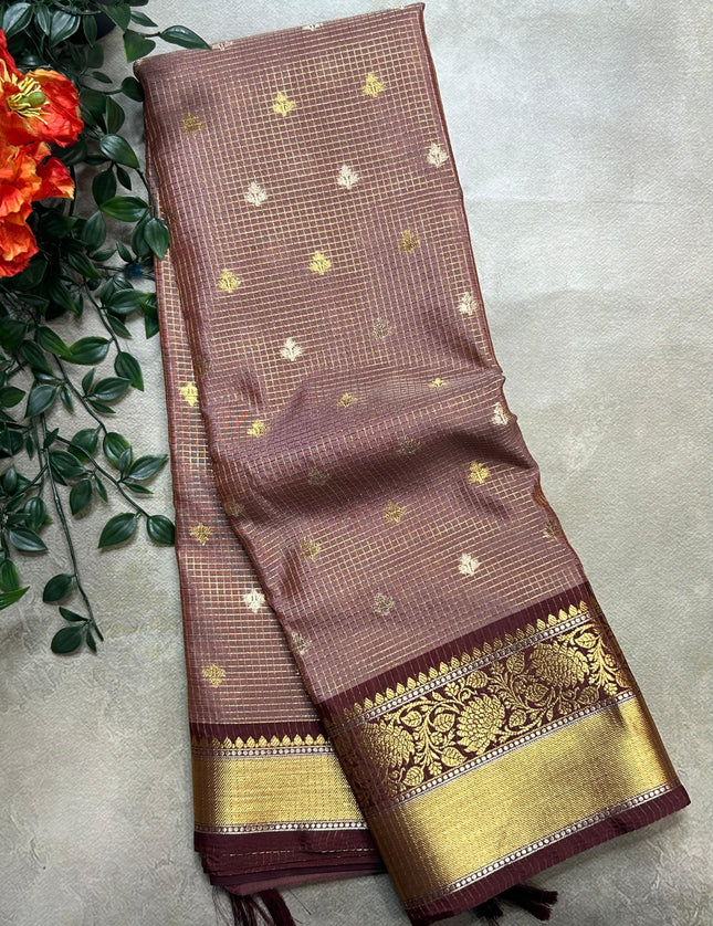 Pastel brown small butta semi Kanchi-105 saree