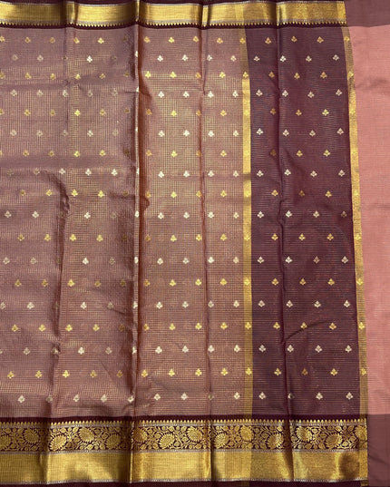 Pastel brown small butta semi Kanchi-105 saree