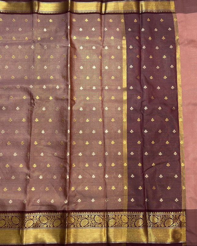Pastel brown small butta semi Kanchi-105 saree