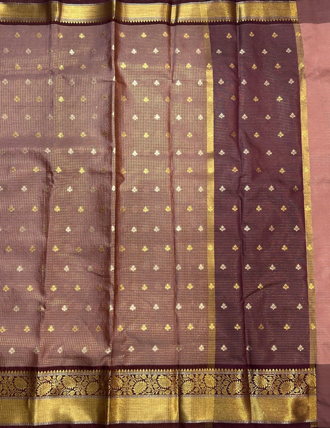 Pastel brown small butta semi Kanchi-105 saree